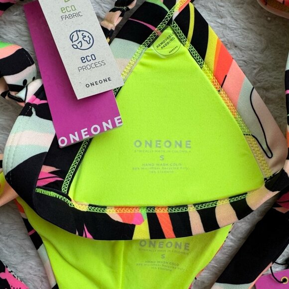 NWT OneOne Swimwear Bikini SET Bali Print Black Jesse Kameron Small New Cheeky - Picture 5 of 5